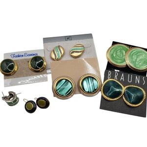 Vintage Assorted Green Gold Earrings Lot Bundle 80's 90's 7 Piece
